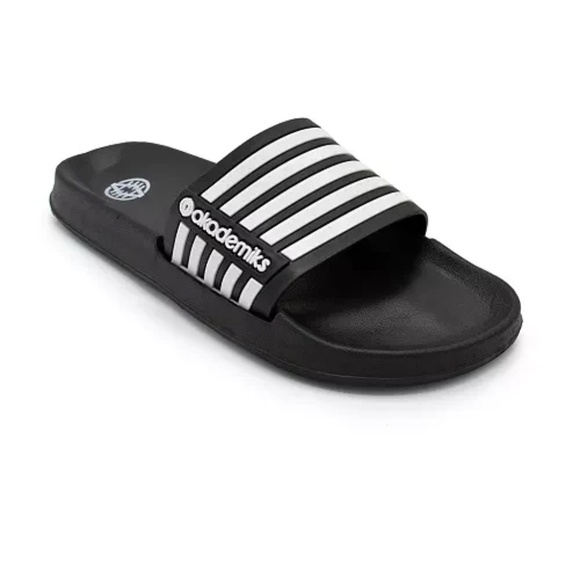 NEW Men's Akademiks Striped Logo Black Slide Slippers 9 - Picture 3 of 14
